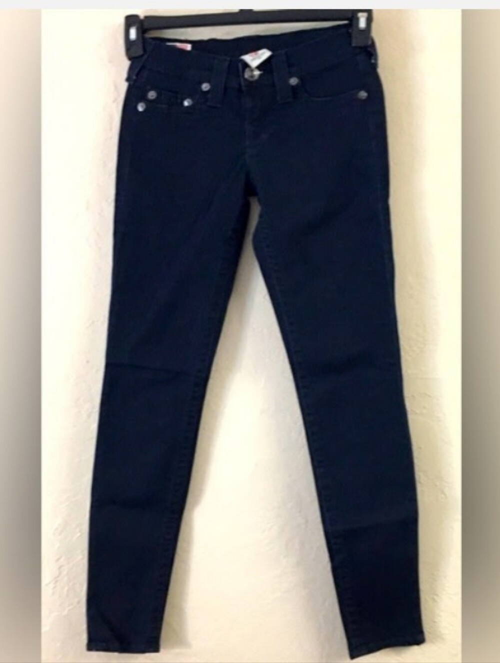 True Religion Dark Blue Skinny Denim Jeans with Branded Patch Sz 25 NWOT